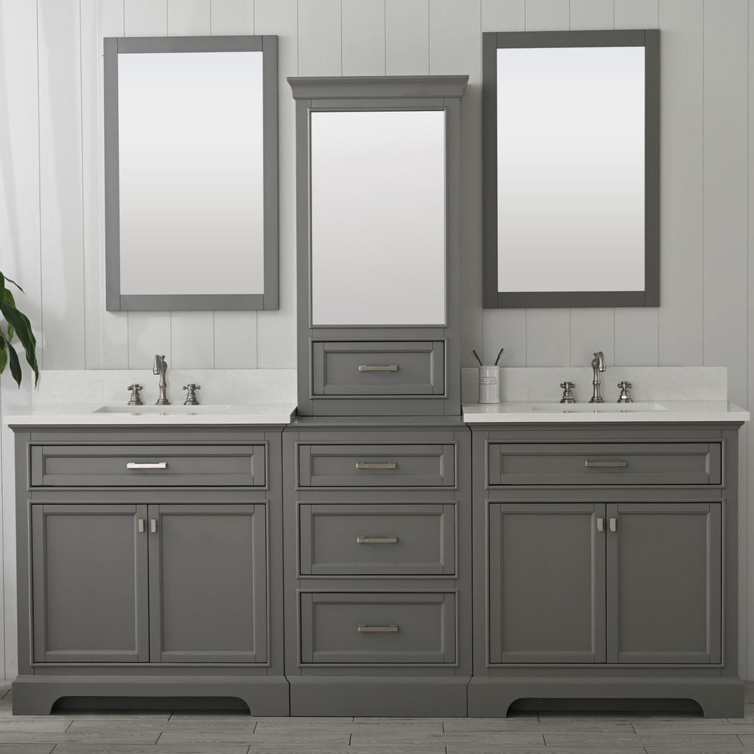 Milano 96" Modular Double Sink Vanity Set with White Quartz Top