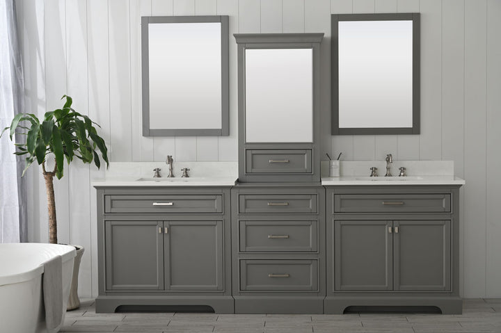 Milano 96" Modular Double Sink Vanity Set with White Quartz Top
