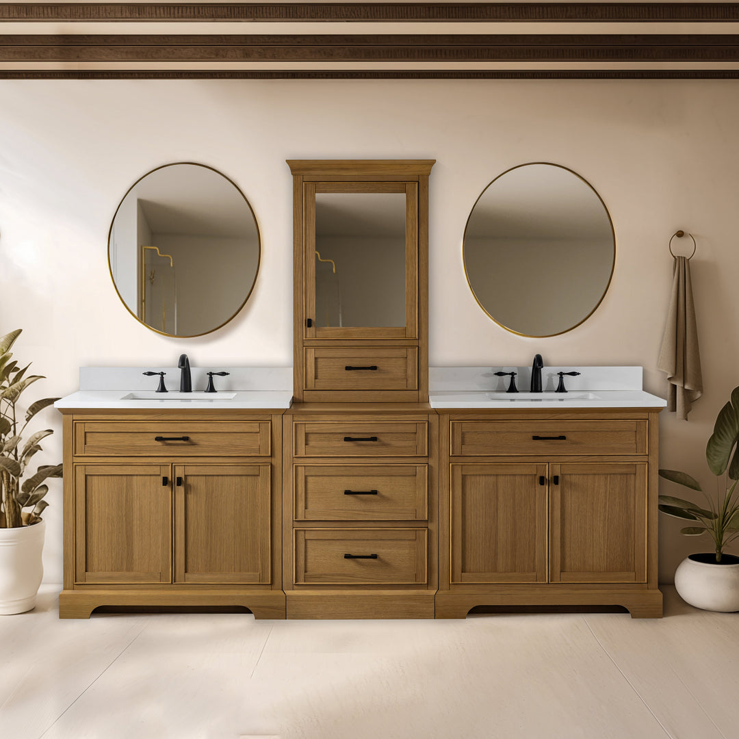 Milano 96" Modular Double Sink Vanity Set with White Quartz Top