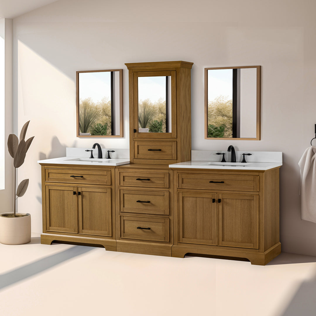Milano 96" Modular Double Sink Vanity Set with White Quartz Top