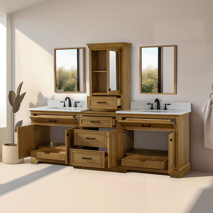 Milano 96" Modular Double Sink Vanity Set with White Quartz Top