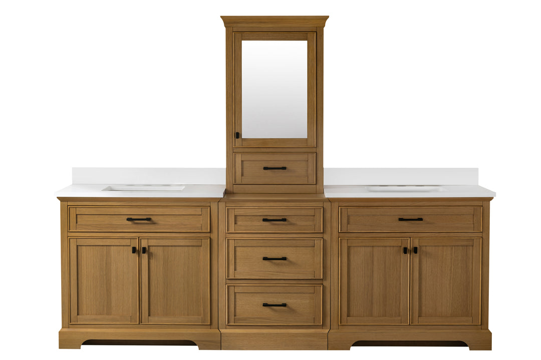 Milano 96" Modular Double Sink Vanity Set with White Quartz Top