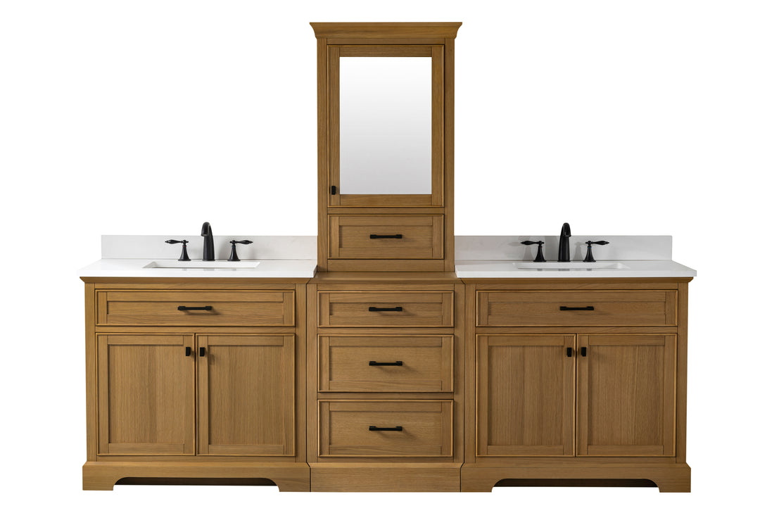 Milano 96" Modular Double Sink Vanity Set with White Quartz Top