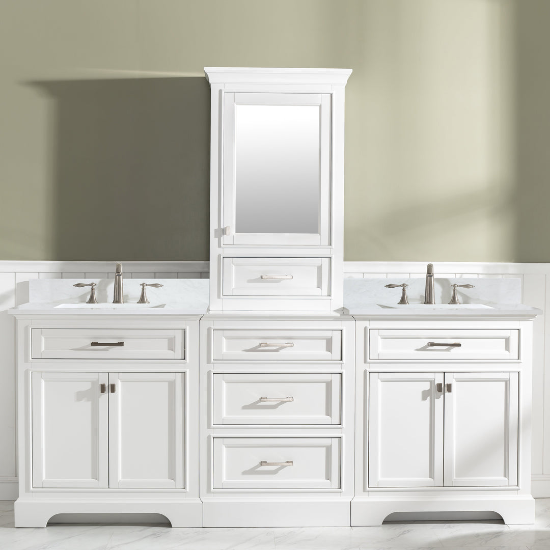 Milano 96" Modular Double Sink Vanity Set with White Quartz Top