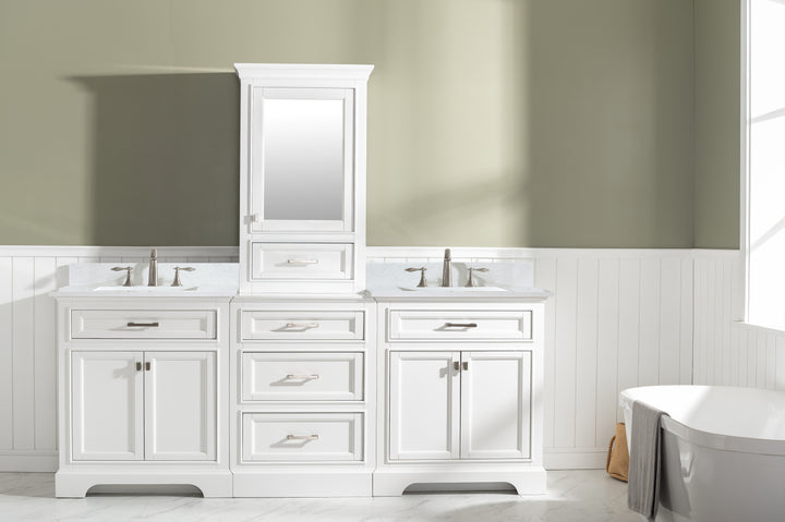 Milano 96" Modular Double Sink Vanity Set with White Quartz Top