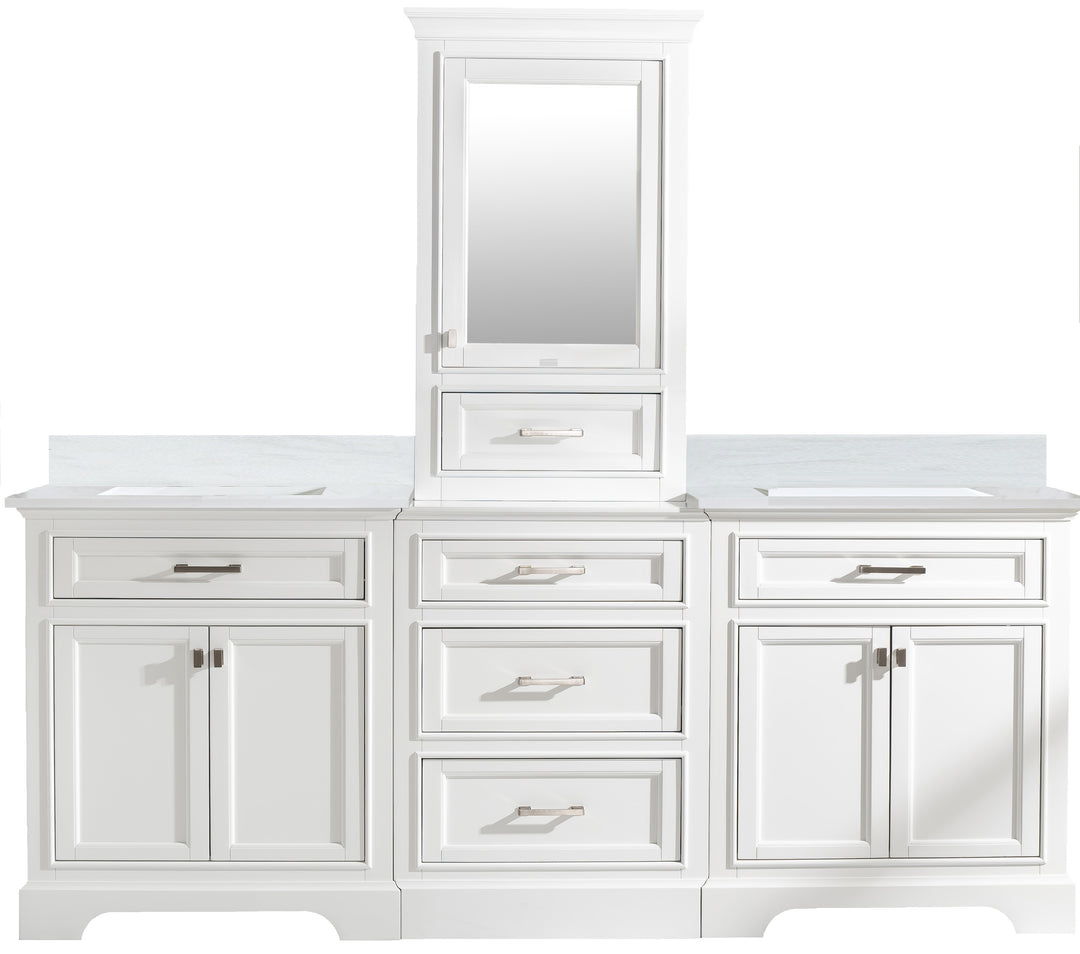 Milano 96" Modular Double Sink Vanity Set with White Quartz Top