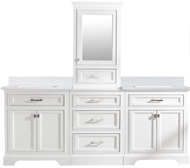 Milano 96" Modular Double Sink Vanity Set with White Quartz Top