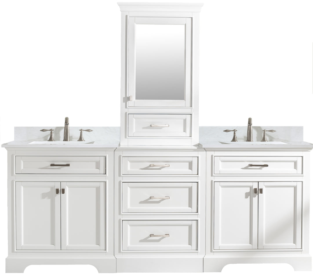 Milano 96" Modular Double Sink Vanity Set with White Quartz Top