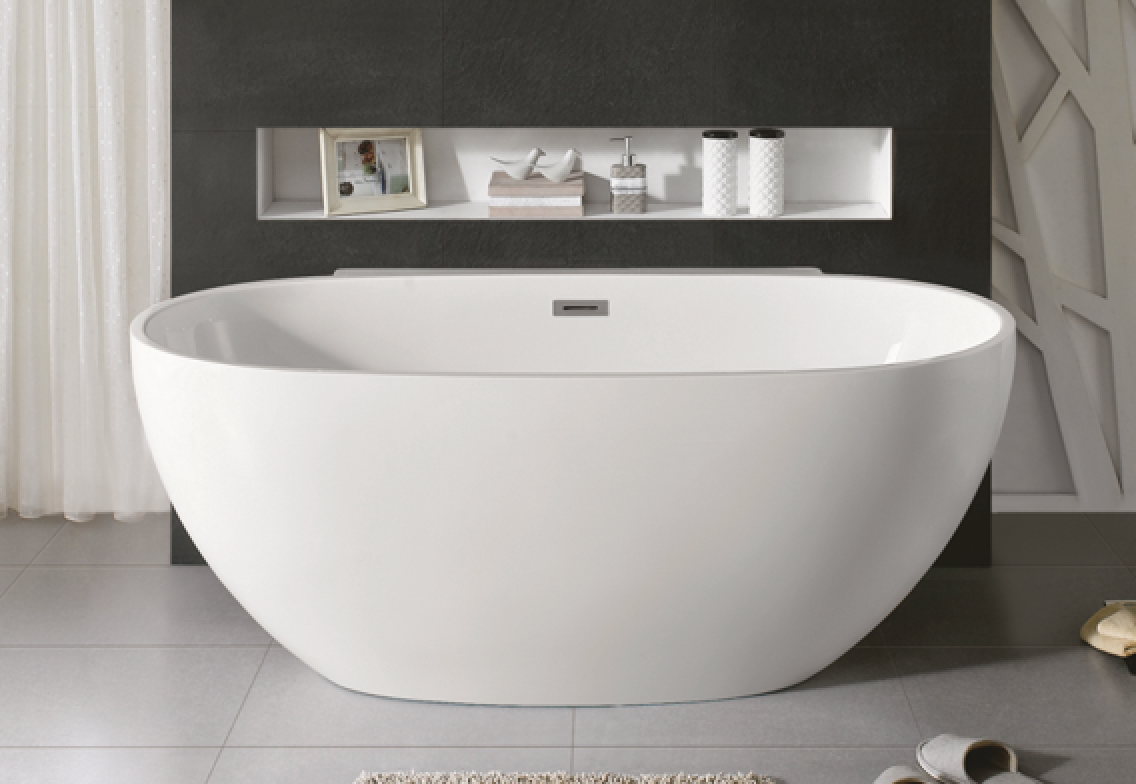 65" Acrylic Center Drain Oval Double Ended Flat bottom Freestanding Bathtub in Glossy White