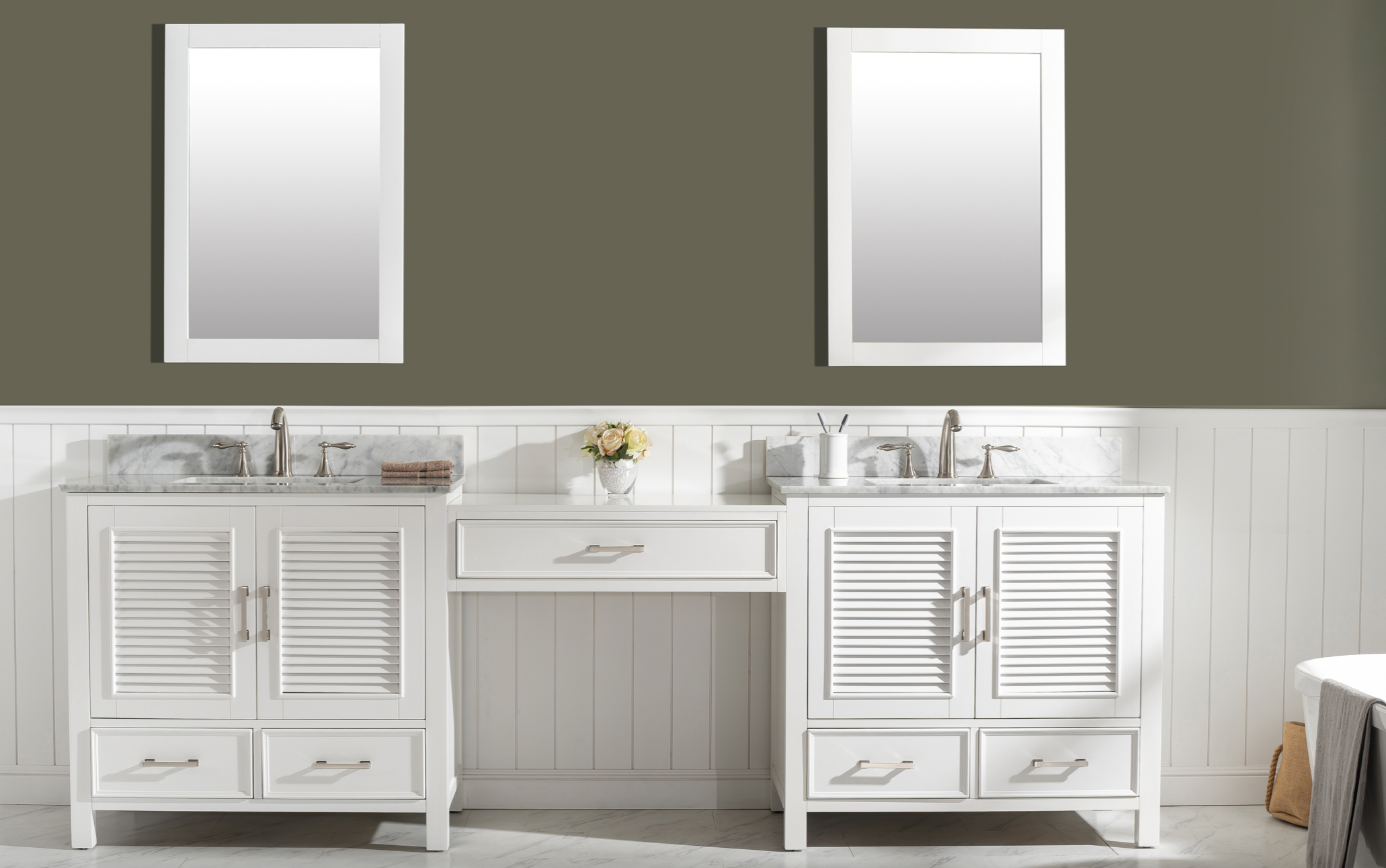 Estate 102" Double Sink Bathroom Vanity Modular Set - White
